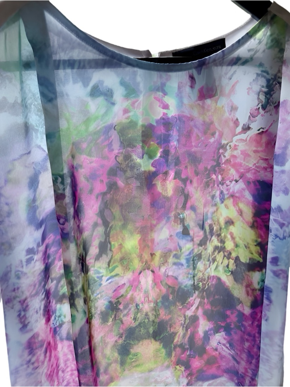 Calvin Klein Abstract Watercolor Blue Multi High-Low Blouse S - Picture 12 of 12